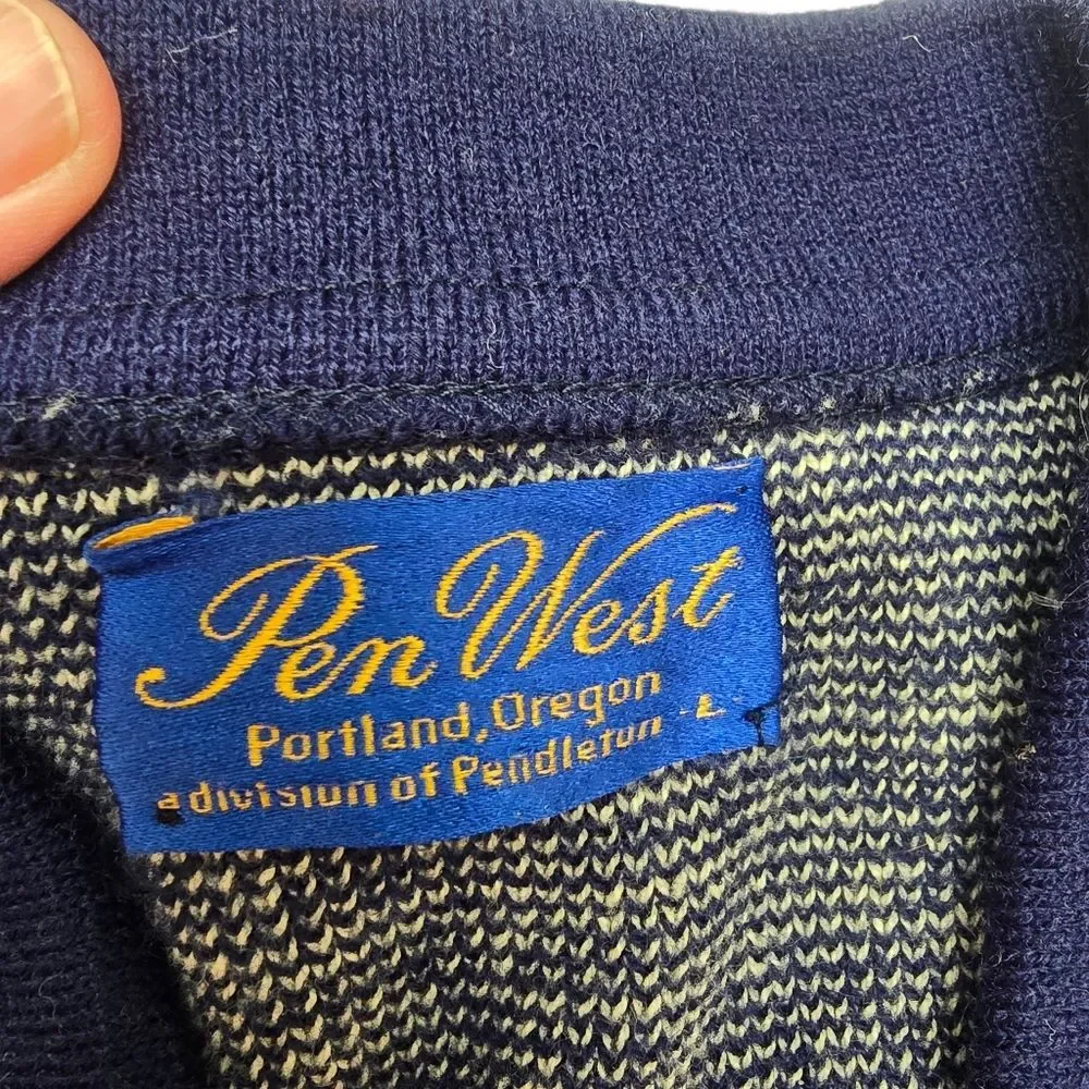 Pen West Pendleton Blue Striped Short Sleeve Western  Sweater Sz Large **READ**